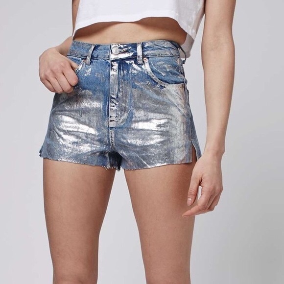TopShop Metallic, demin, shorts - Picture 2 of 4